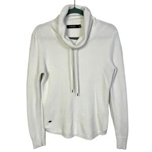 LRL White 100% Cotton Waffle Knit Cowl Neck Pullover Sweater, Size L